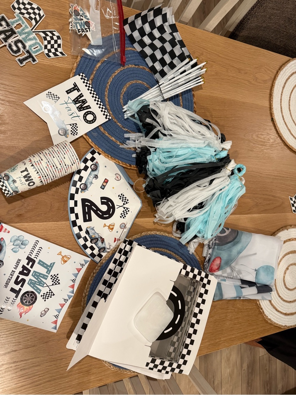 Race Car Birthday Party Decorations Kit in Black, White & Aqua